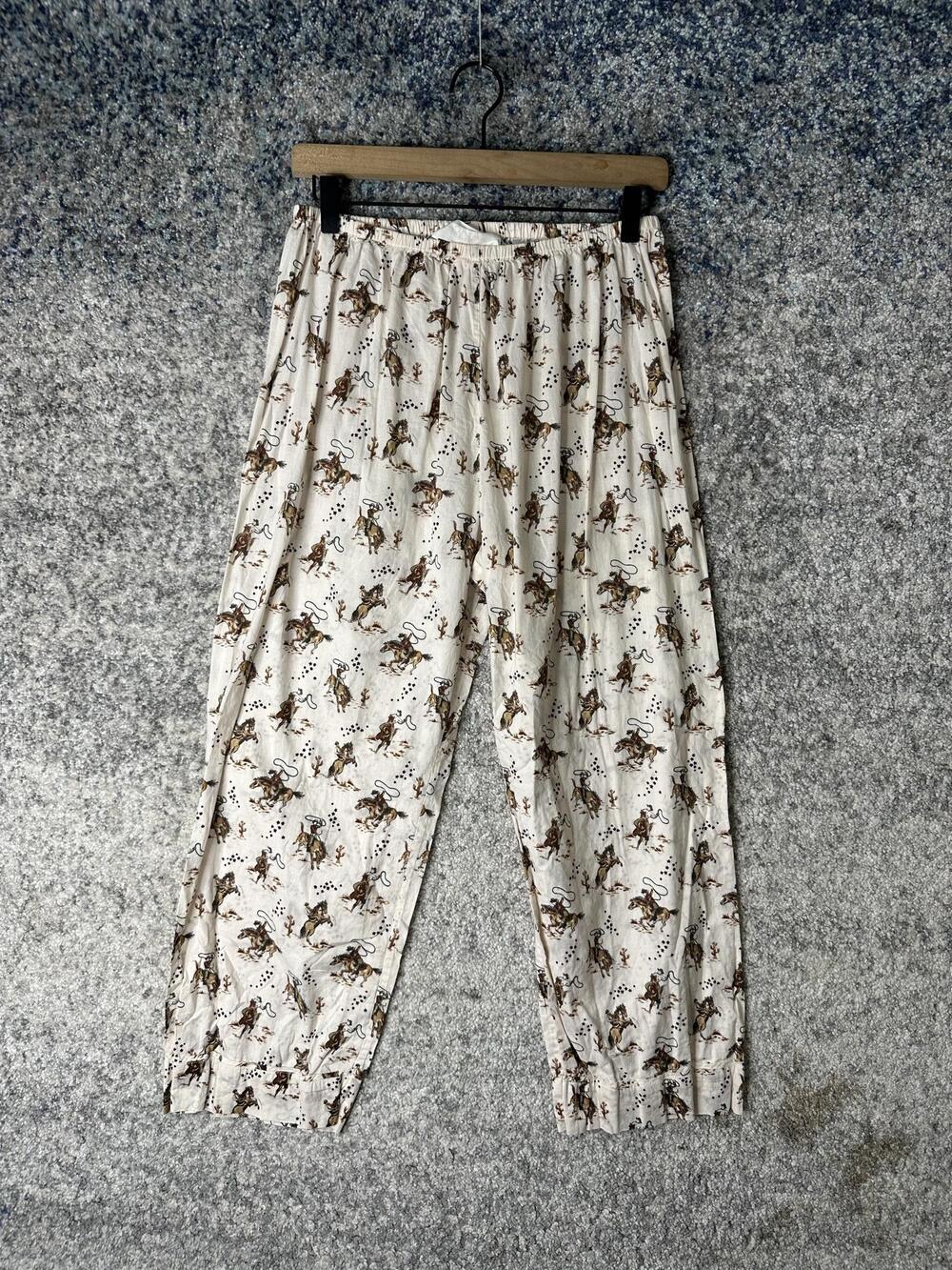 The Great Sleep Pants Womens 1 White Western Cowboy Print Cotton Pajama Lounge